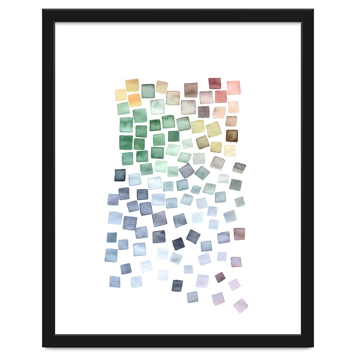 Watercolor Geometric Square Shapes Blue