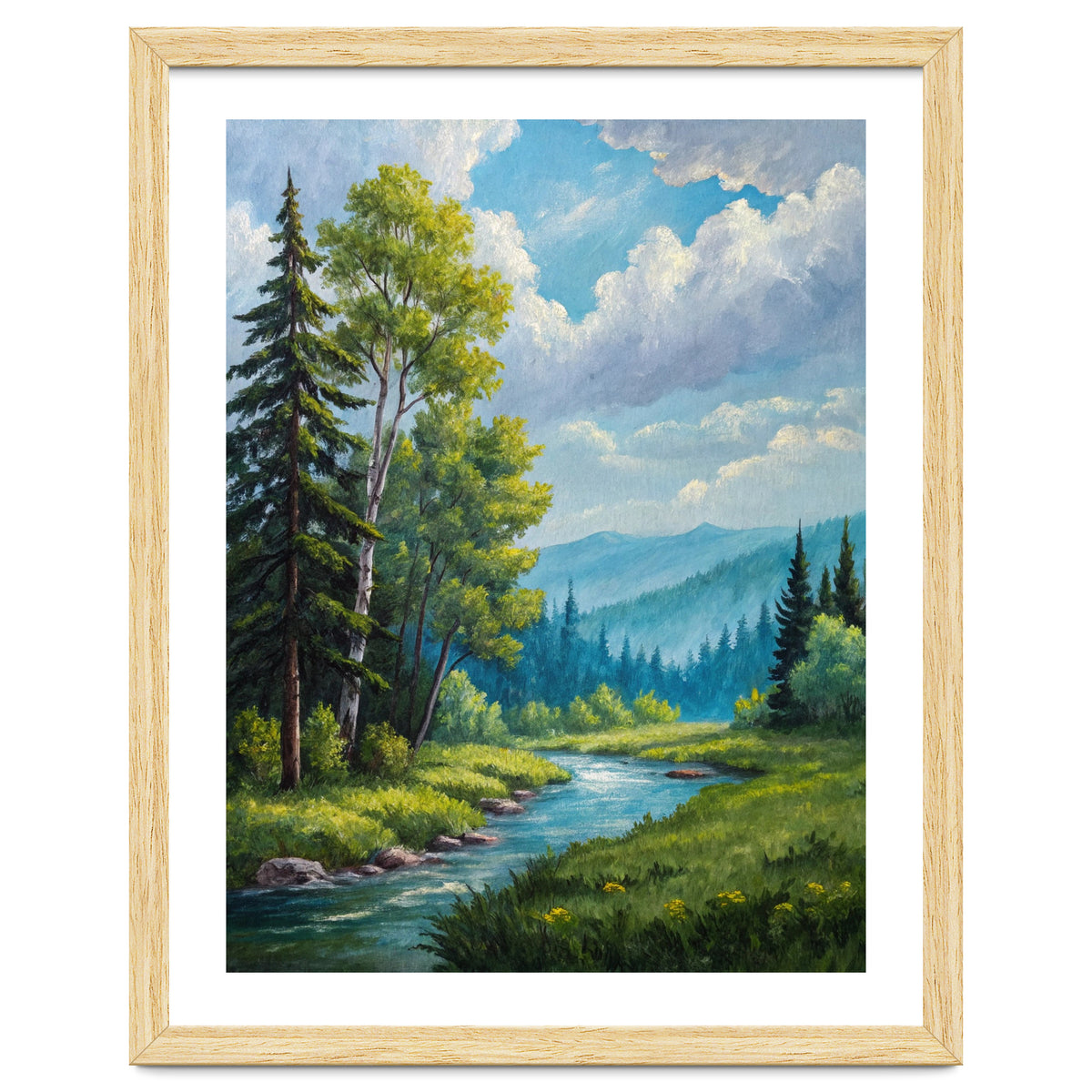 Serene Mountain River Landscape Oil Painting