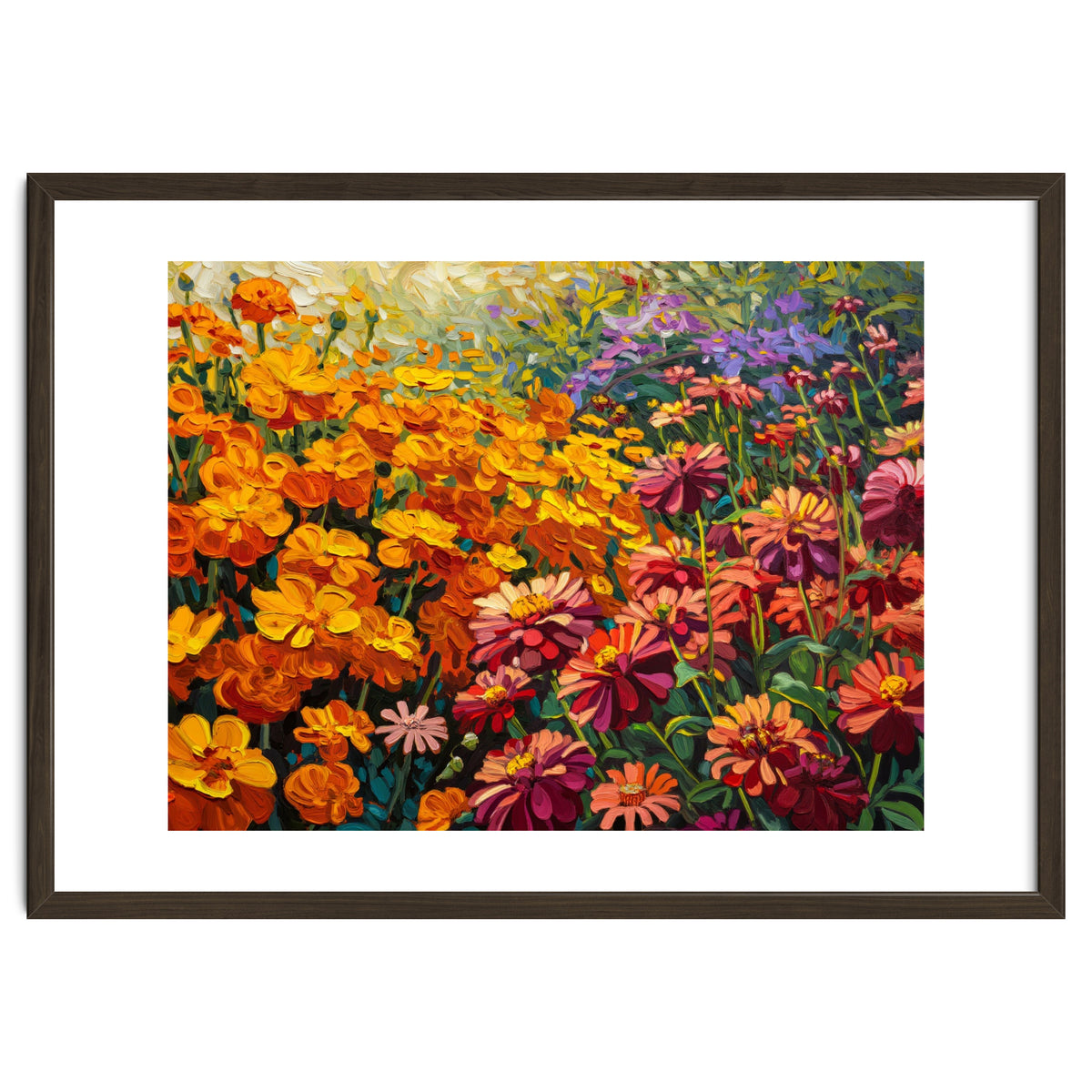 Radiant Summer Zinnia and Marigold Meadow Oil Painting