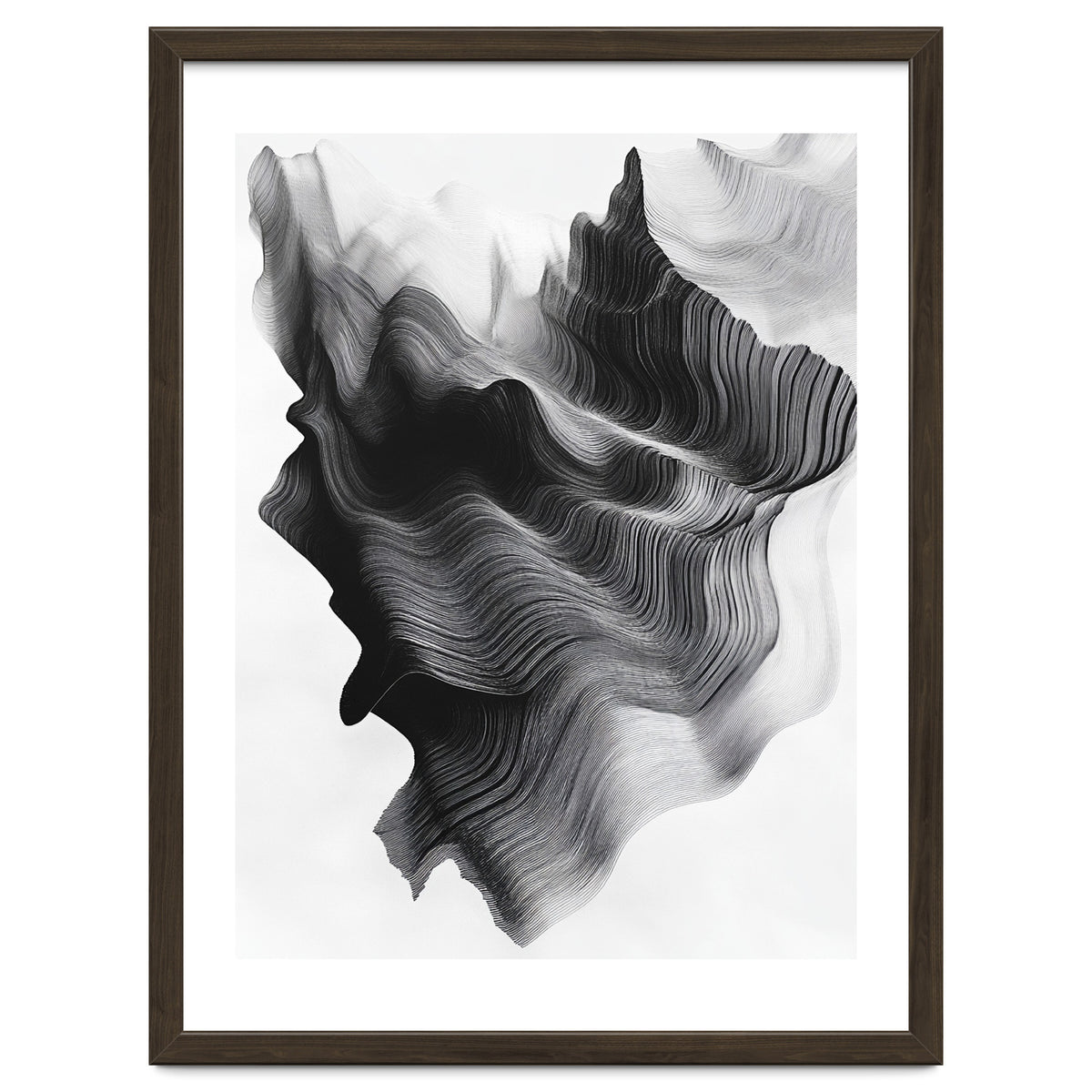 Abstract Black And White Wavy Lines Forming Organic Shapes