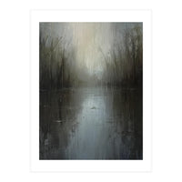 Ethereal Rainy Lake Forest Oil Painting (Print Only)