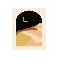 Desert Nights, Modern Bohemian Travel Sand Dunes, Eclectic Moon Stars Vintage Arc, Pastel Building Nature Landscape (Print Only)