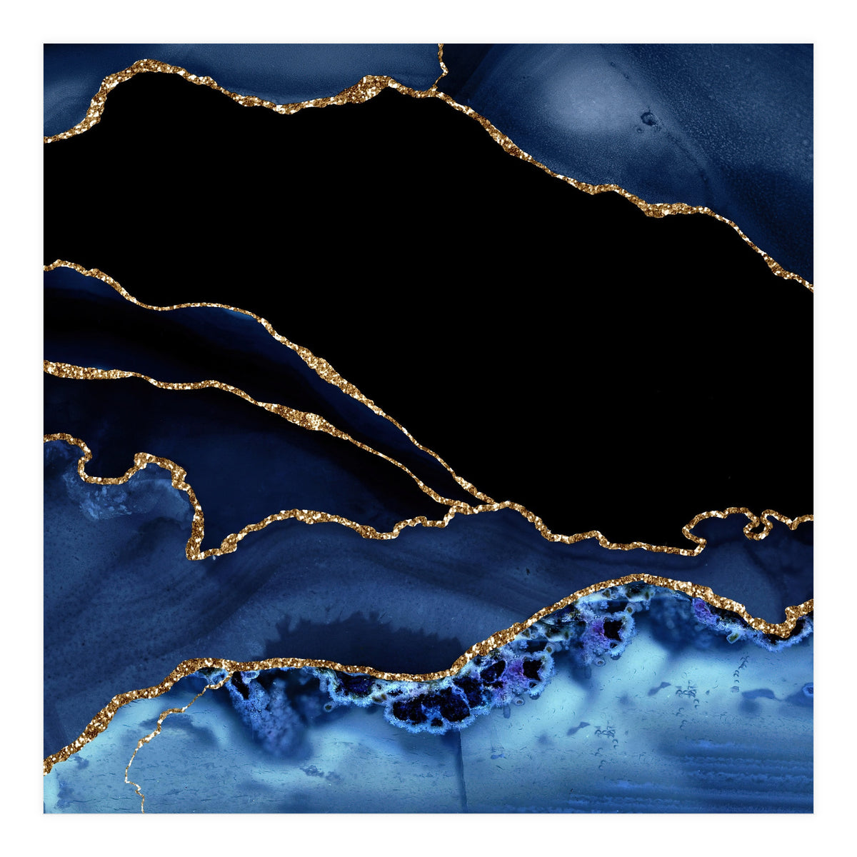 Navy & Gold Agate Texture 14 (Print Only)