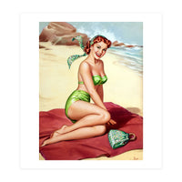 Smiling Pinup Sexy Girl On The Beach (Print Only)