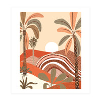 Epiphany, Pastel Rustic Sunrise Sunset, Bohemian Nature Landscape Illustration, Mountains Adventure Palm Trees (Print Only)