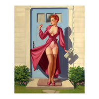 Pinup Girl With Accident At Her Door (Print Only)
