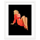 Smiling Pinup Woman Posing In Red Dress thumbnail