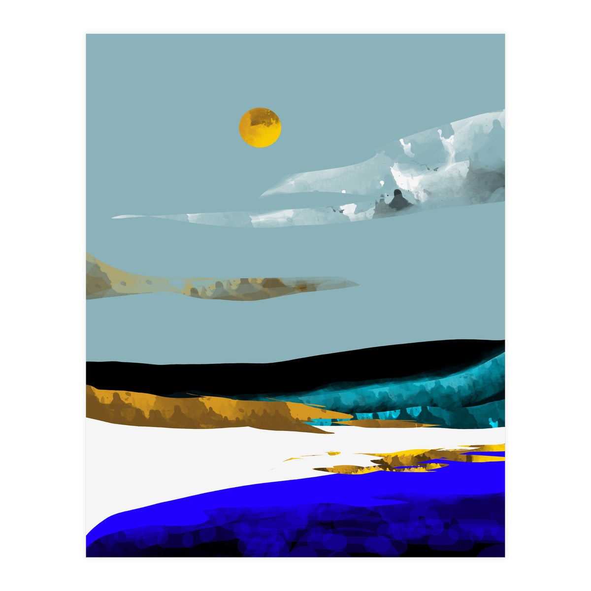 Duality & Intention, Abstract Nature Landscape Adventure Painting, Travel Mountains Sun Sky Scandinavian Clouds (Print Only)