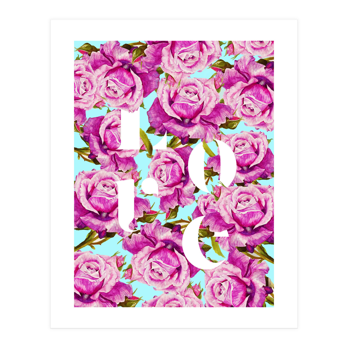 Love, Floral Typography Valentine's Graphic Design, Eclectic Modern Boho Botanical Rose Illustration (Print Only)