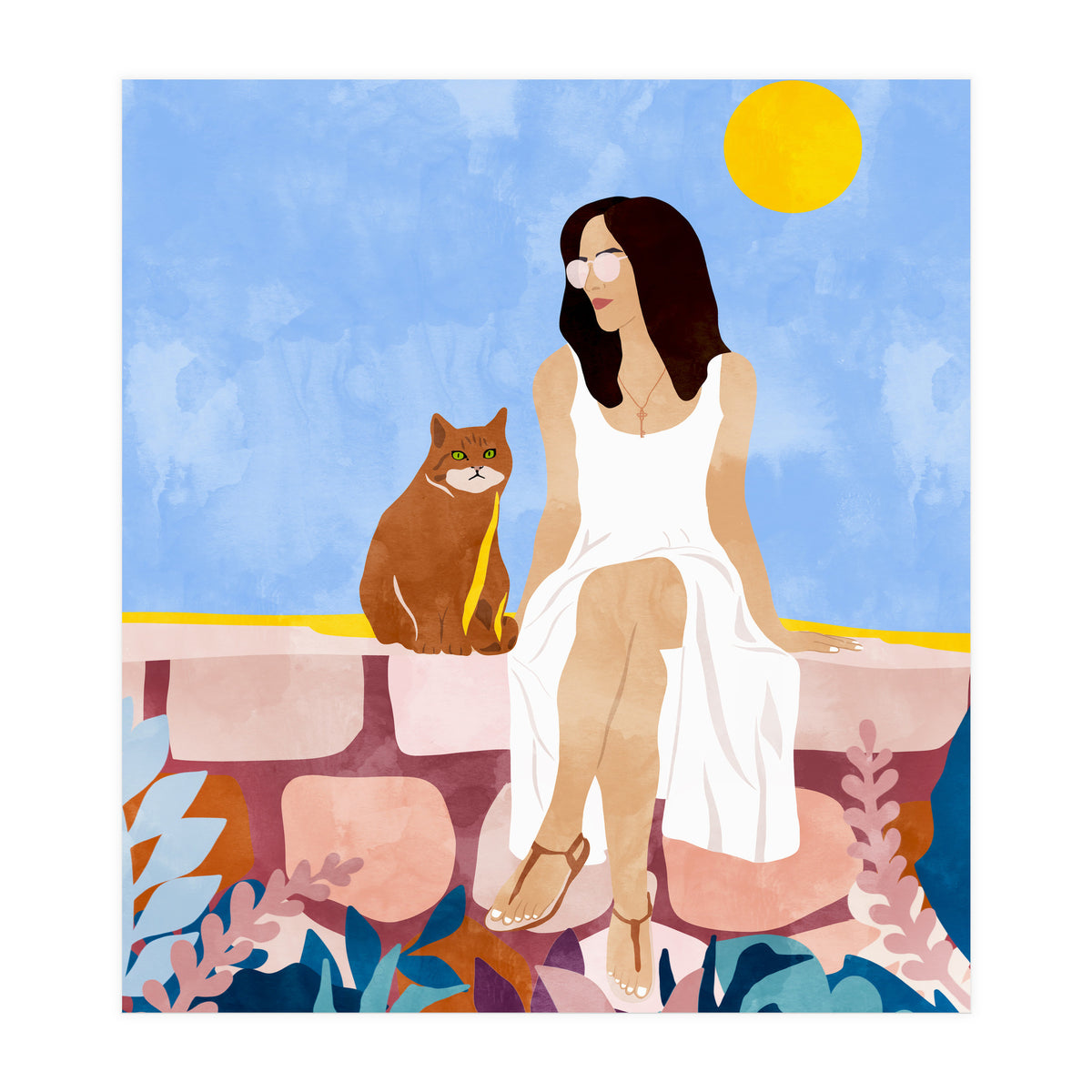 Butterscotch, Cats Pets Cat Mom Watercolor Painting, Pet Parent Animals Quirky Bohemian (Print Only)