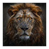 Majestic Lion With Glowing Eyes Close Up Portrait (Print Only)