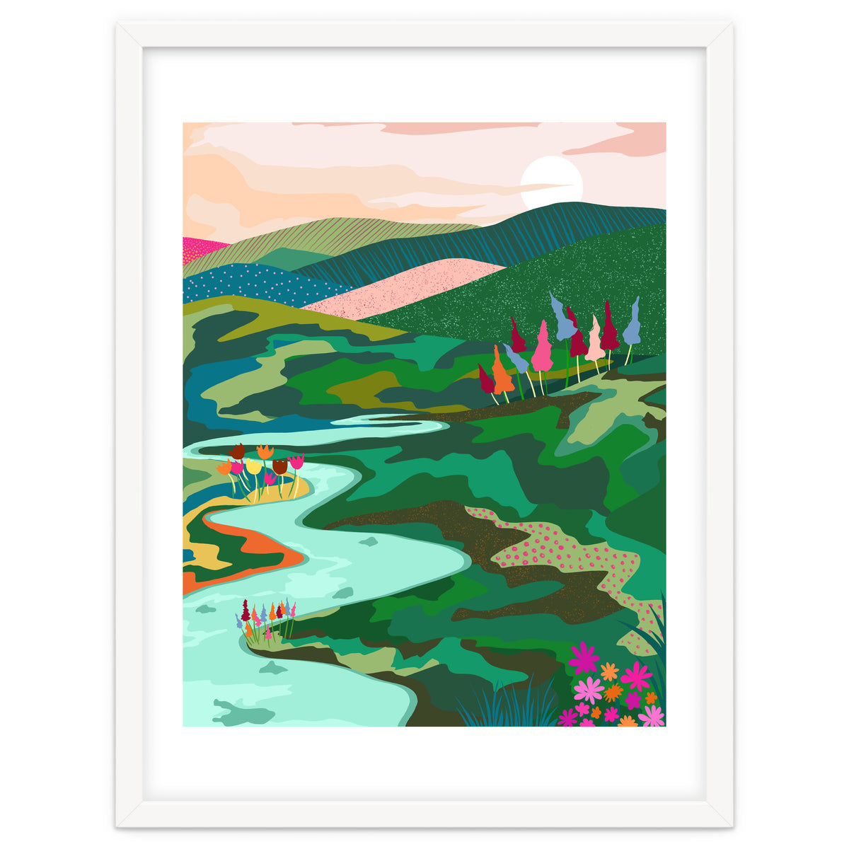 Endless Love, Bohemian Nature Landscape Scenic Meadow, Eclectic Colorful Travel Forest Mountains Sunset