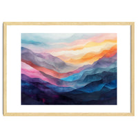 Vibrant Abstract Watercolor Mountain Landscape