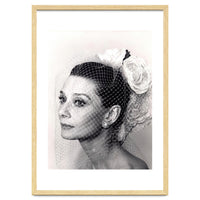 Audrey Hepburn with Veil, Classic Hollywood Glamour Photography, Black and White Icon Portrait