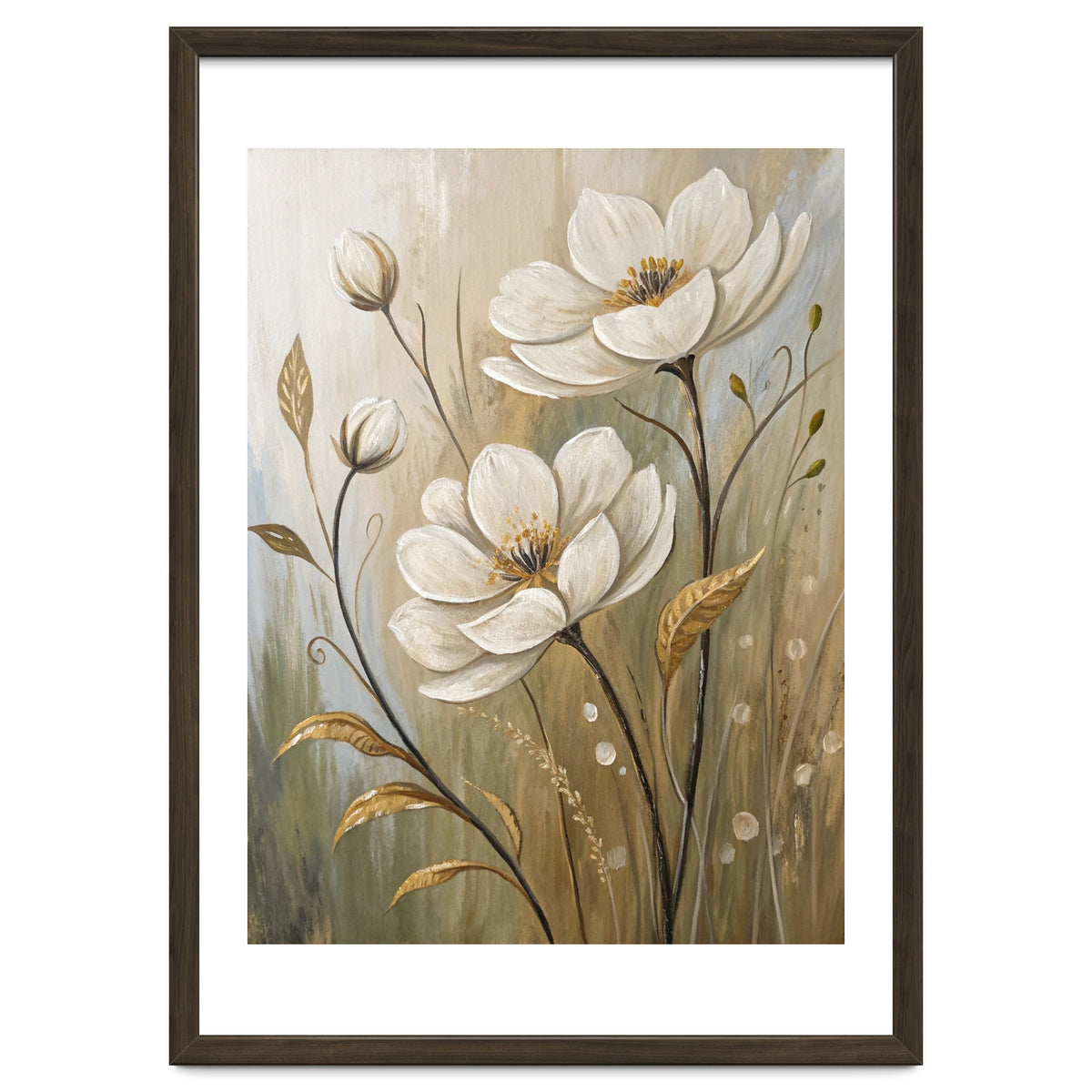 Elegant White Anemone Floral Oil Painting