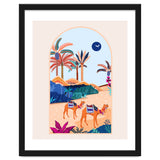 The Arabian Desert, Nature Landscape Travel Illustration, Camels Eclectic Sand Dunes Dubai Palm, Sahara Middle East Hot Summer Animals Bohemian thumbnail