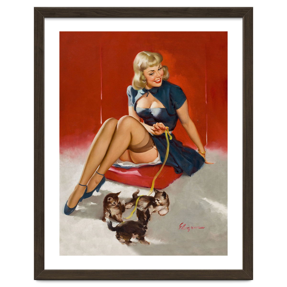 Pinup Sexy Girl Playing With Her Little Cats