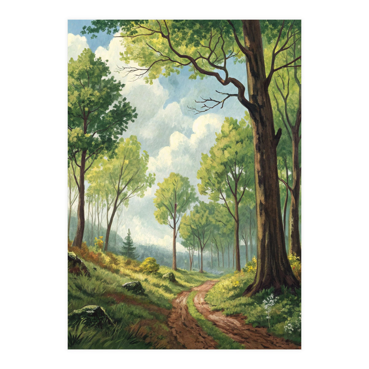 Vibrant Summer Forest Landscape Painting (Print Only)