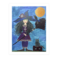 Cassandra, the Little Witch, with Merlin, the cat, and Circe, the Raven (Print Only)