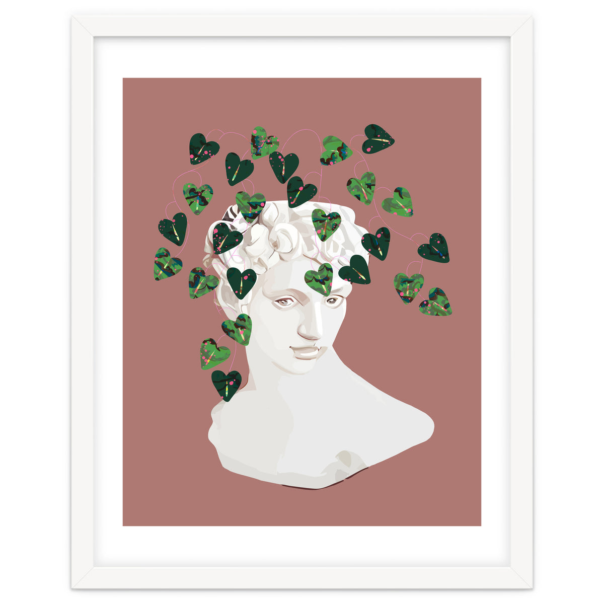 Roman Planter, Plant Pot, Botanical Nature Victorian Statue Face, Eclectic Bohemian Plant Lady Illustration