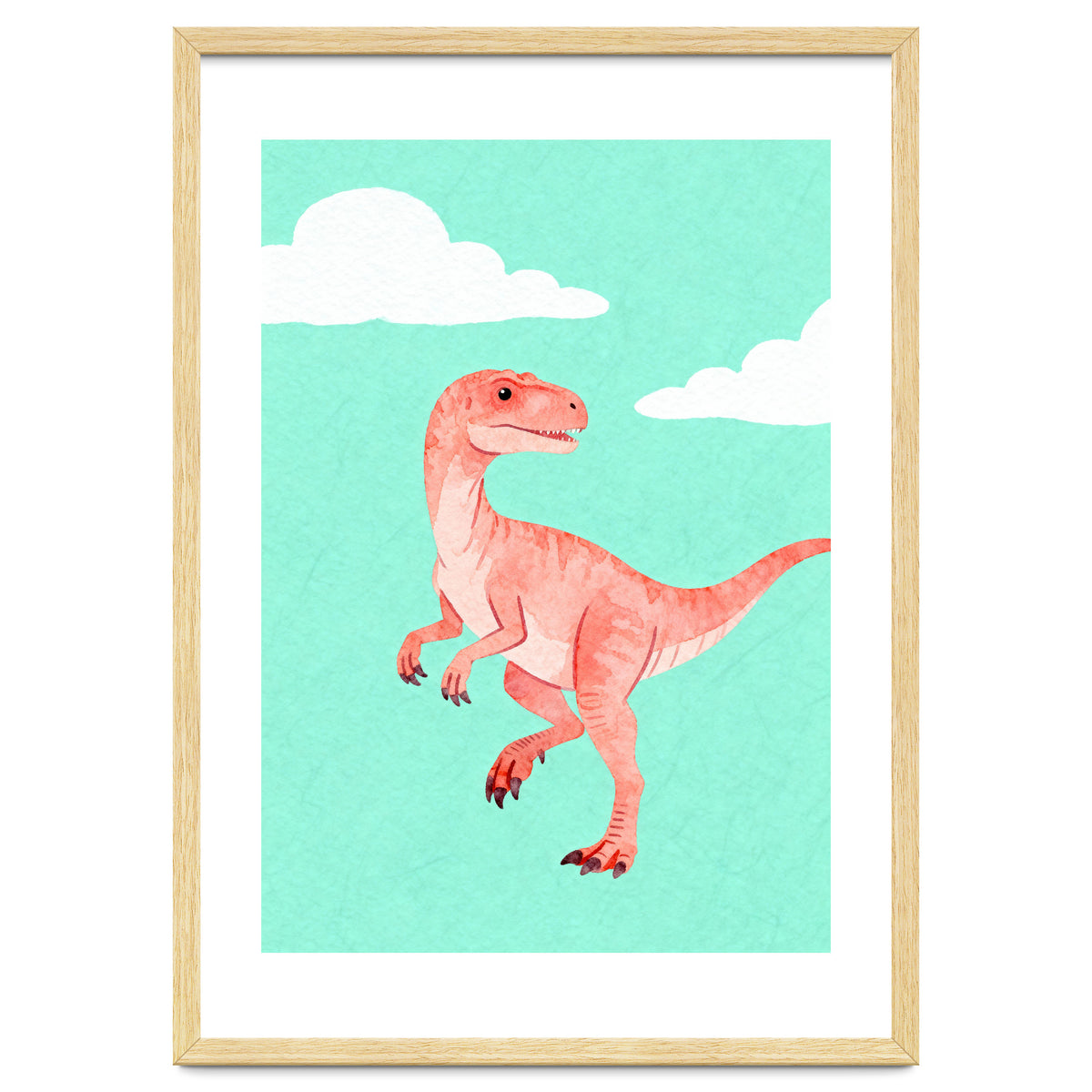 Velociraptor Watercolor Art, Cute Dino Nursery Print, Whimsical Dinosaur Illustration