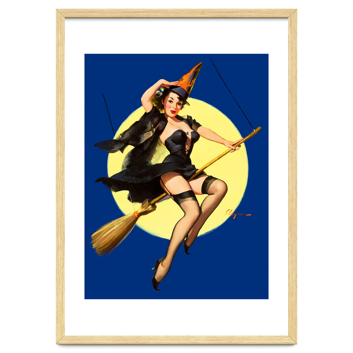 Pinup Sexy Witch Posing On A Broom