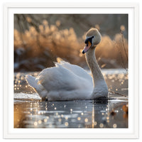 Majestic Swan On Calm Water During Sunset Nature Scene