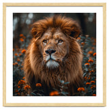 Majestic Lion Portrait In Orange Flowers thumbnail