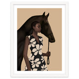 Woman In Bold Print With Black Horse thumbnail
