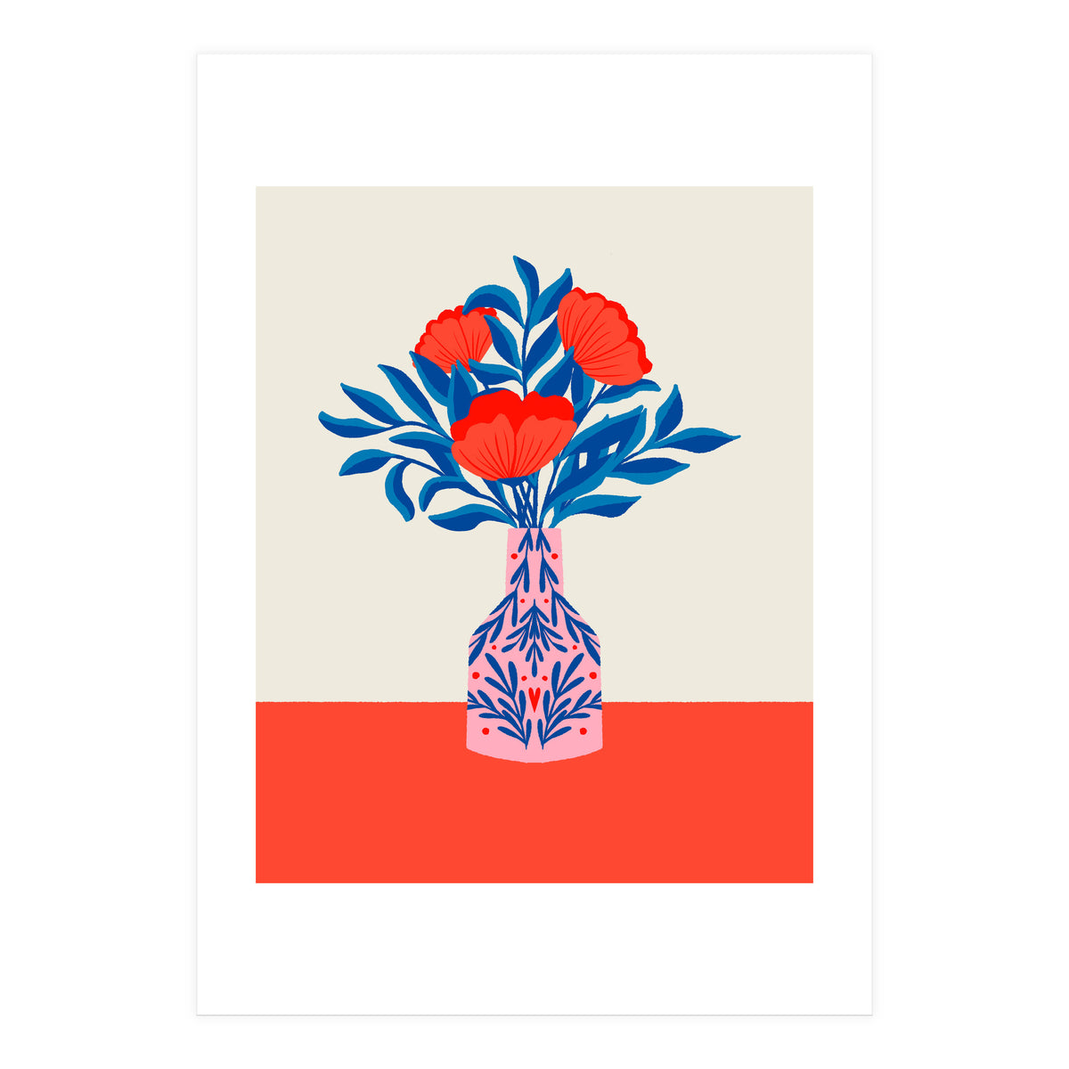 Poppies in a vase - red and blue (Print Only)