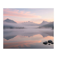 Misty Morning Reflection: Serene Alpine Lake (Print Only)
