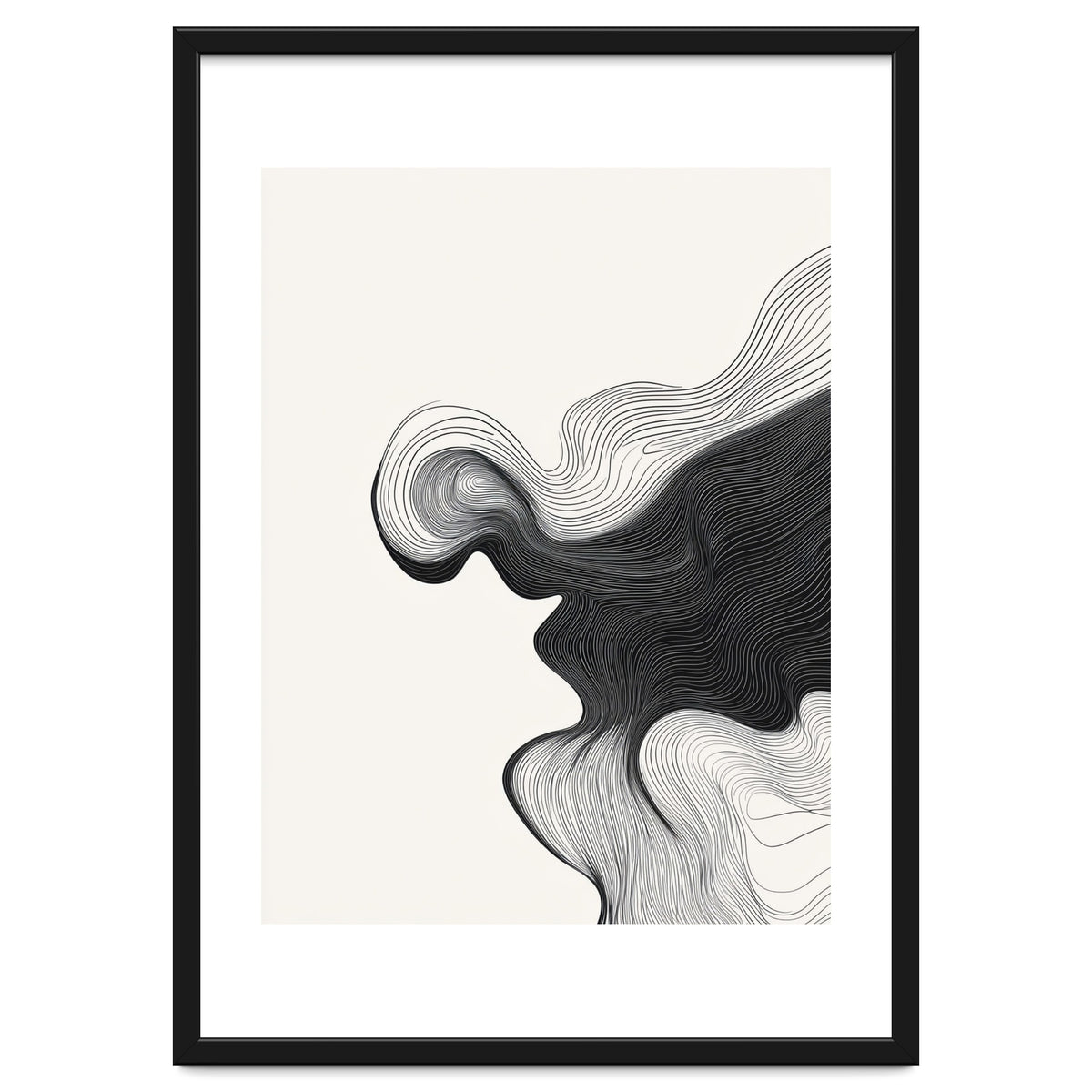 Abstract Black And White Wavy Lines Flowing Organic Shape