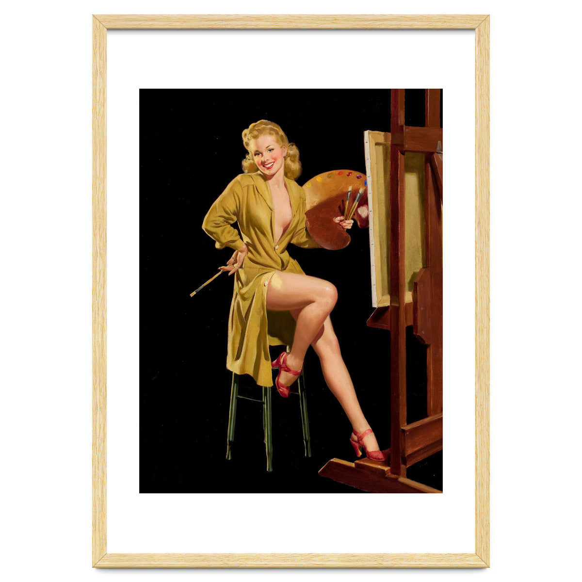 Young And Beautiful Woman Posing In Front Of The Painting Canvas