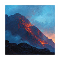 Dramatic Mountain Summit with Fiery Sunset Alpenglow (Print Only)
