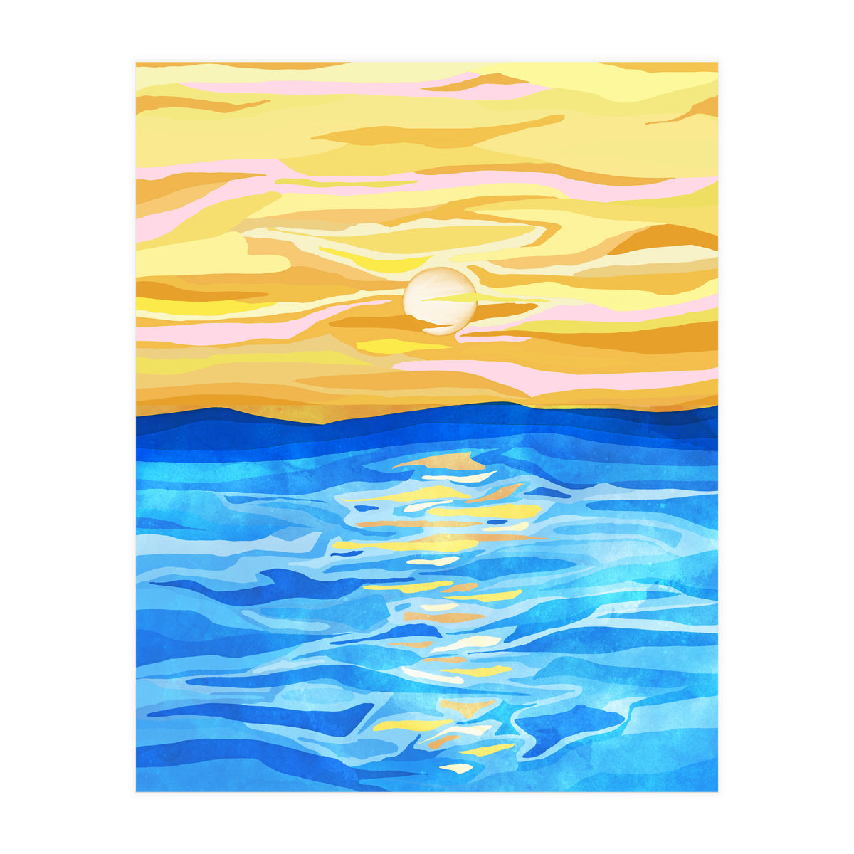Sunsets & Romance, Ocean Watercolor Painting, Mosaic Eclectic Nature Landscape, Modern Boho Travel (Print Only)
