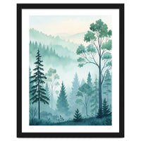 Ethereal Misty Pine Forest Watercolor Art
