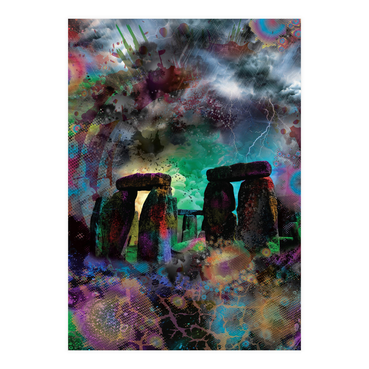 Stone Henge Vibrant Psychedelic Colors (Print Only)