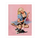 Sexy Pinup Girl Playing With Her Cat (Print Only) thumbnail