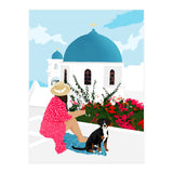 Greek Staycation, Pets Santorini Tropical Summer Travel, Dog White Buildings Architecture Fashion Bohemian (Print Only) thumbnail