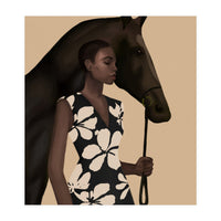 Woman In Bold Print With Black Horse (Print Only)