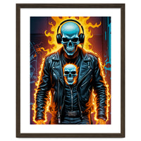 Fiery Skeleton Biker In Headphones