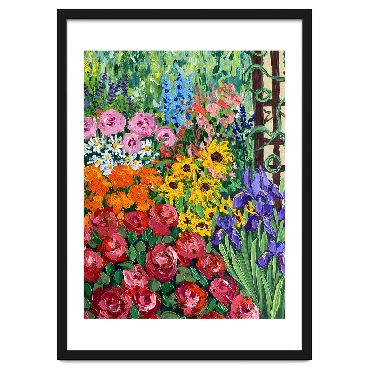 Vibrant Summer Cottage Garden Oil Painting