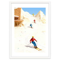 Skiing on Ice Cream Mountains, Miniature Skiers Winter Art Print for Kitchen Decor