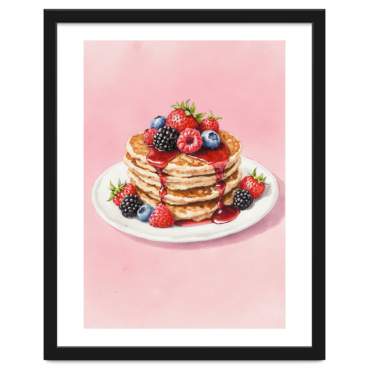 Berry Pancakes – Watercolor Breakfast Food