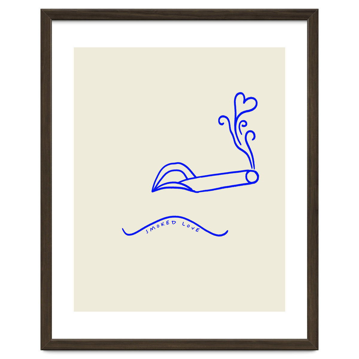 Smoked Love, Line Art Drawing Sketch, Minimalism Doodle Woman Cigarette Cigar Smoke, Eclectic Bohemian Framed