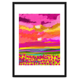 Two Suns, Pink Nature Painting Sky, Maximalist Landscape Pop Of Color Eclectic, Sunrise Sunset Meadow Boho Modern Contemporary thumbnail