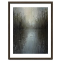 Ethereal Rainy Lake Forest Oil Painting
