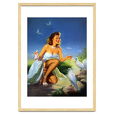 Beautiful Pinup Girl Feeding White Pigeons thumbnail