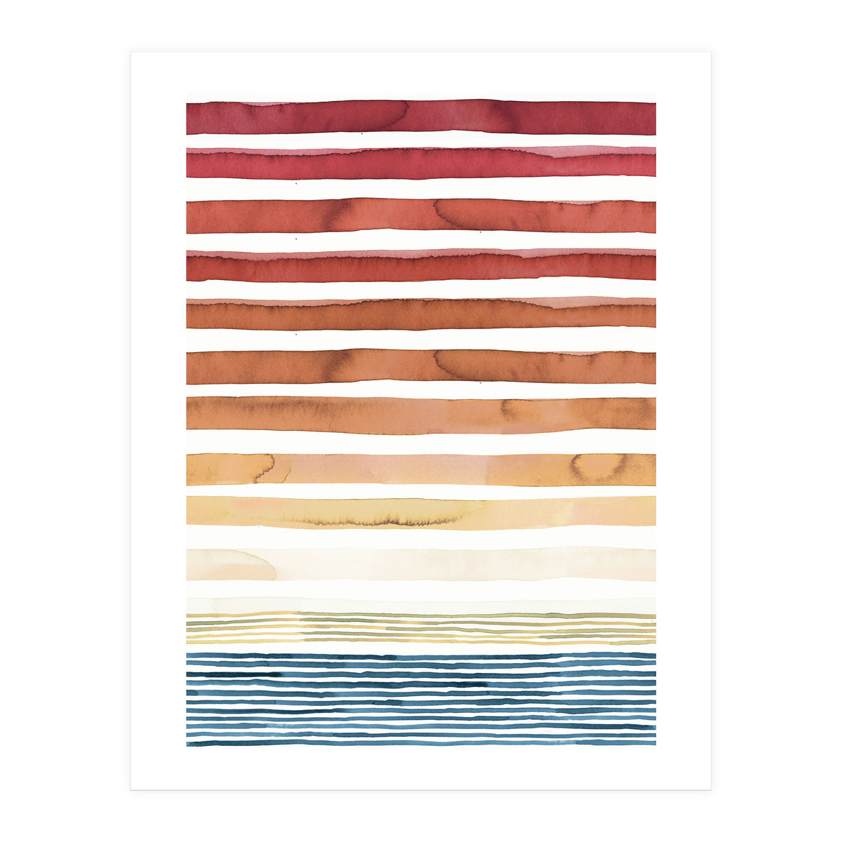 Watercolour Sunset Stripes Orange (Print Only)