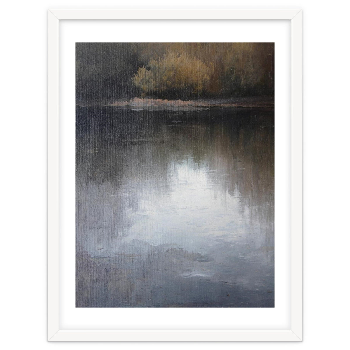 Atmospheric Golden Autumn Forest Reflection Oil Painting